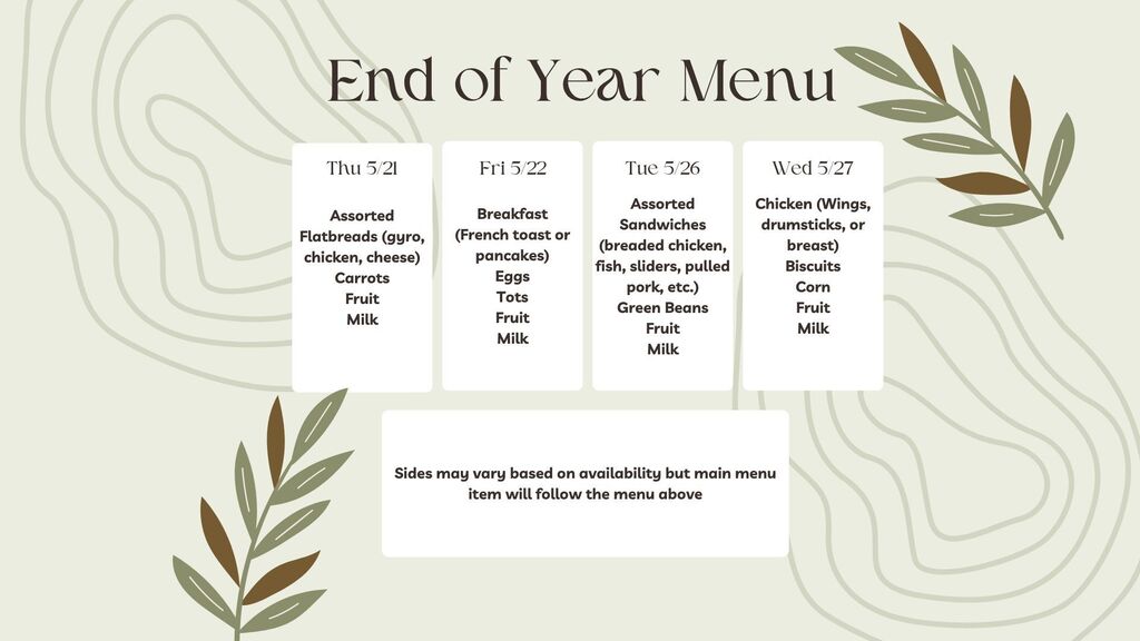 End of Year Menu