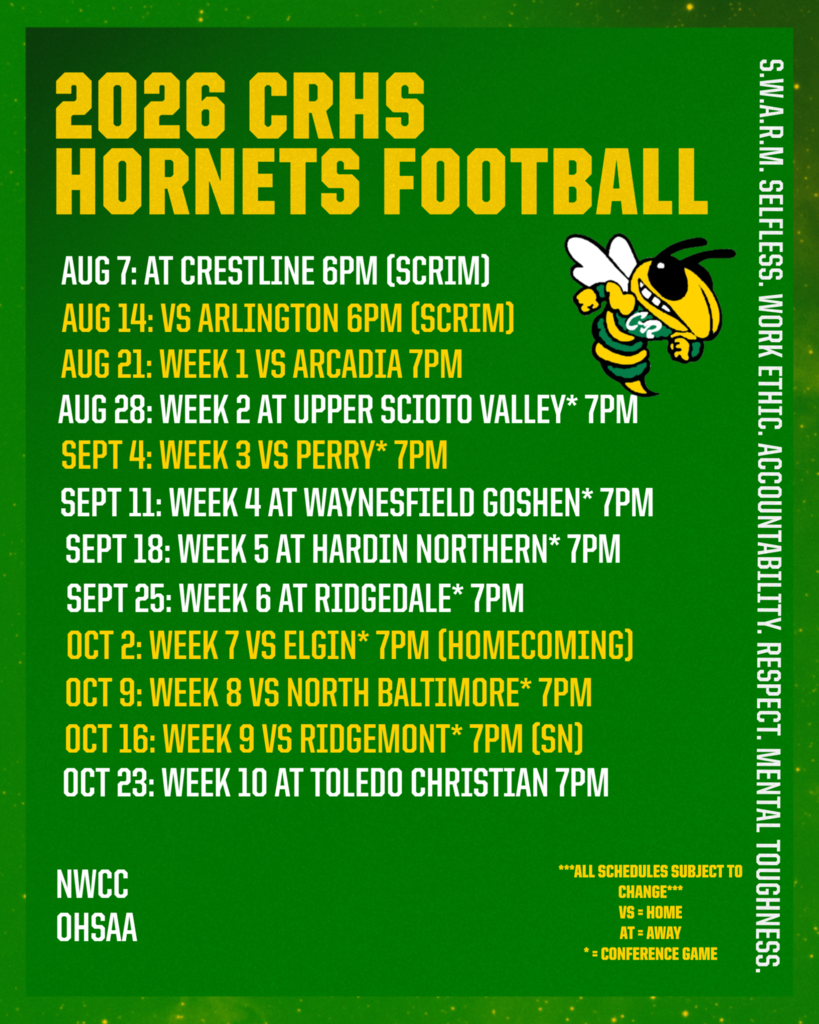 Scrimmages: Aug 7 and Aug 14. Regular Season Aug 21-Oct 23.