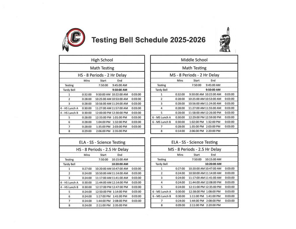 Testing Bell Schedule