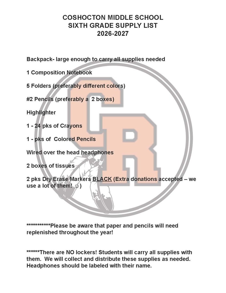 6th Grade Supply List