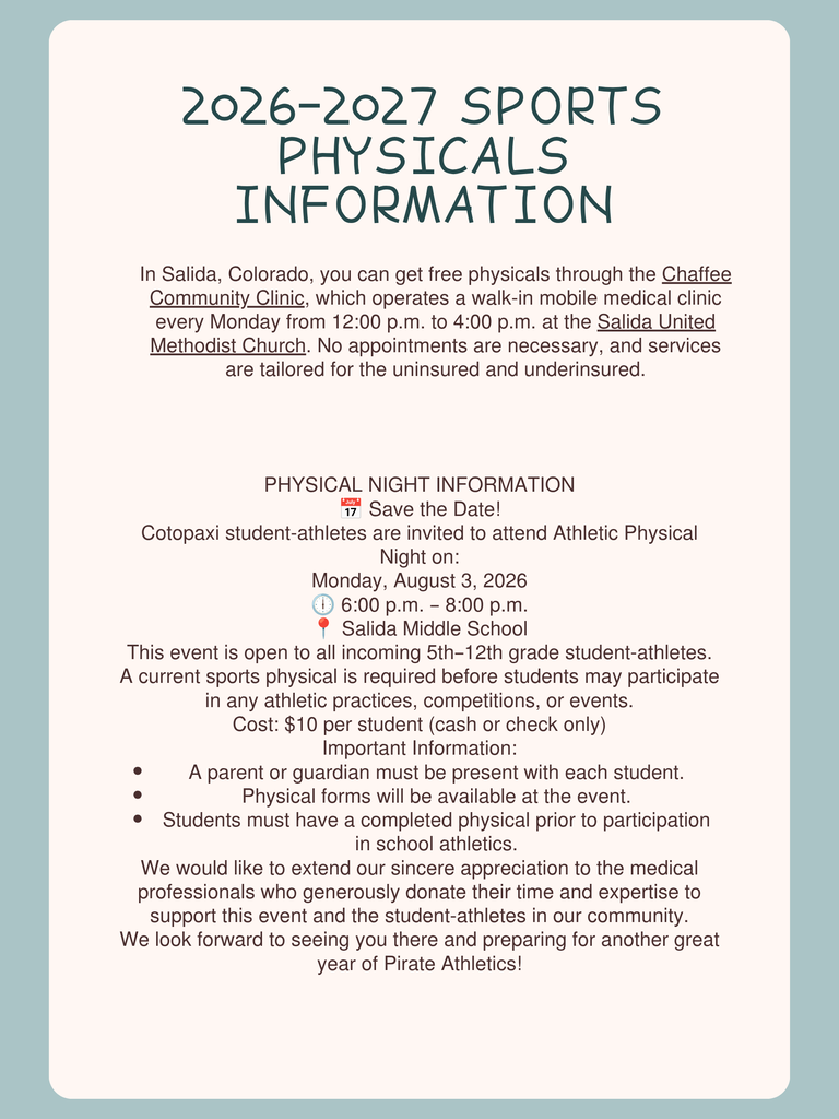 2026-2027 Sports Physicals Information