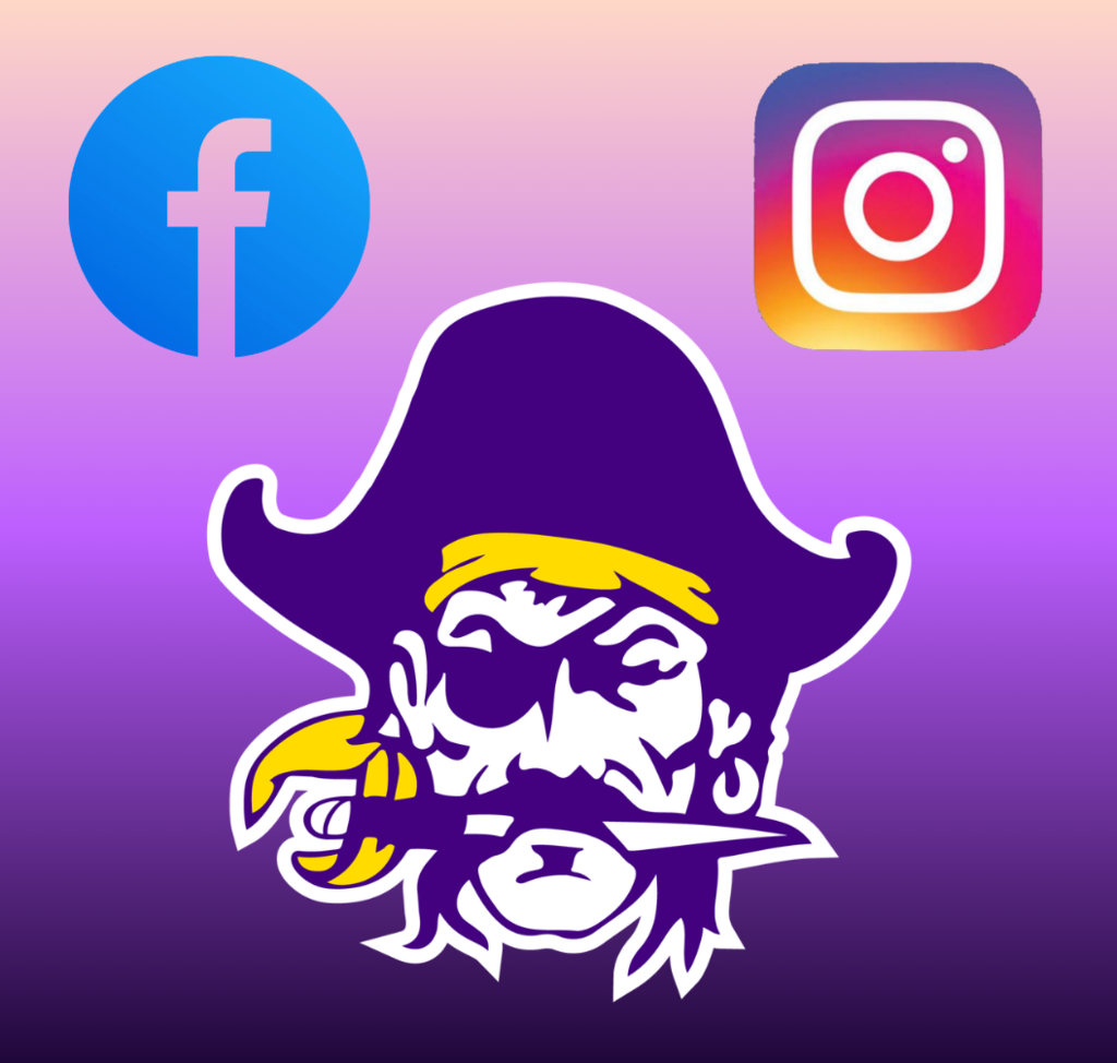 The Cotopaxi pirate surrounded by social media logos for Facebook and Instagram