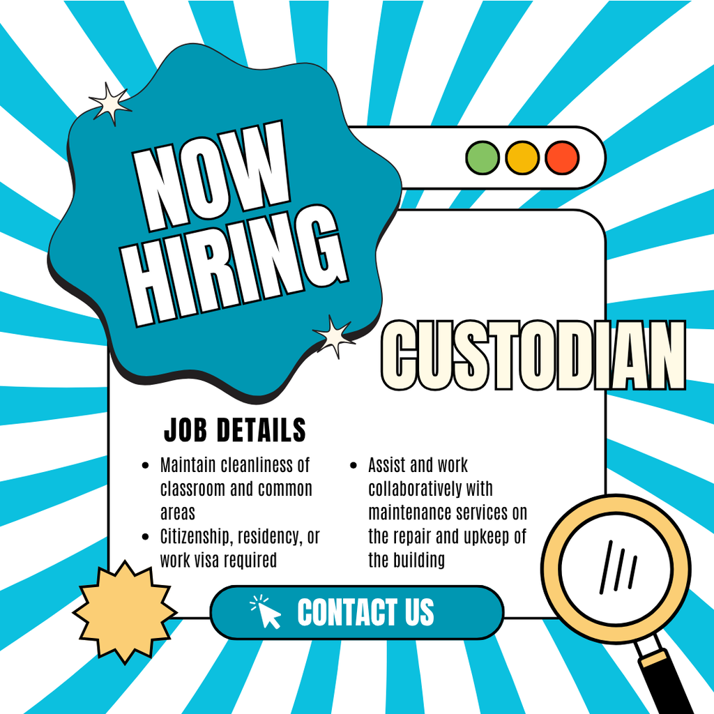 A flyer promoting the custodian position