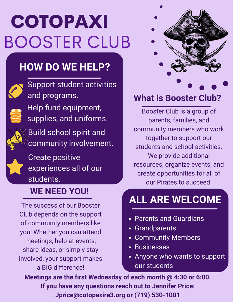 A flyer advertising the Cotopaxi Booster Club