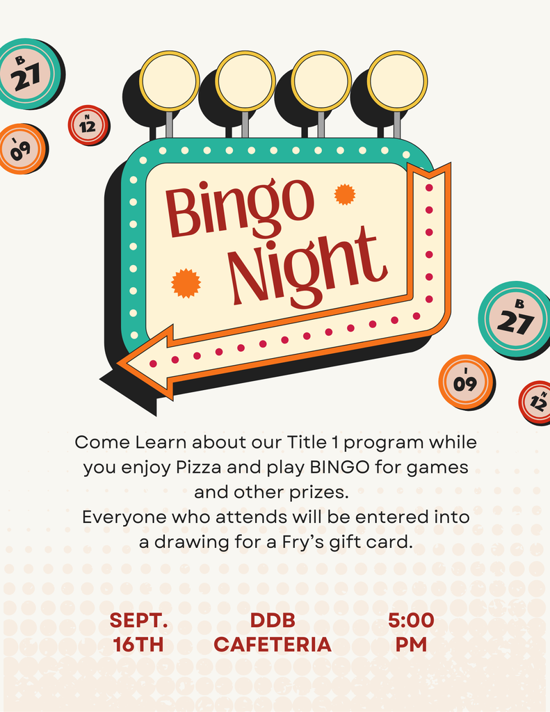 Title 1 Bingo Night at DDB on Sep 16th