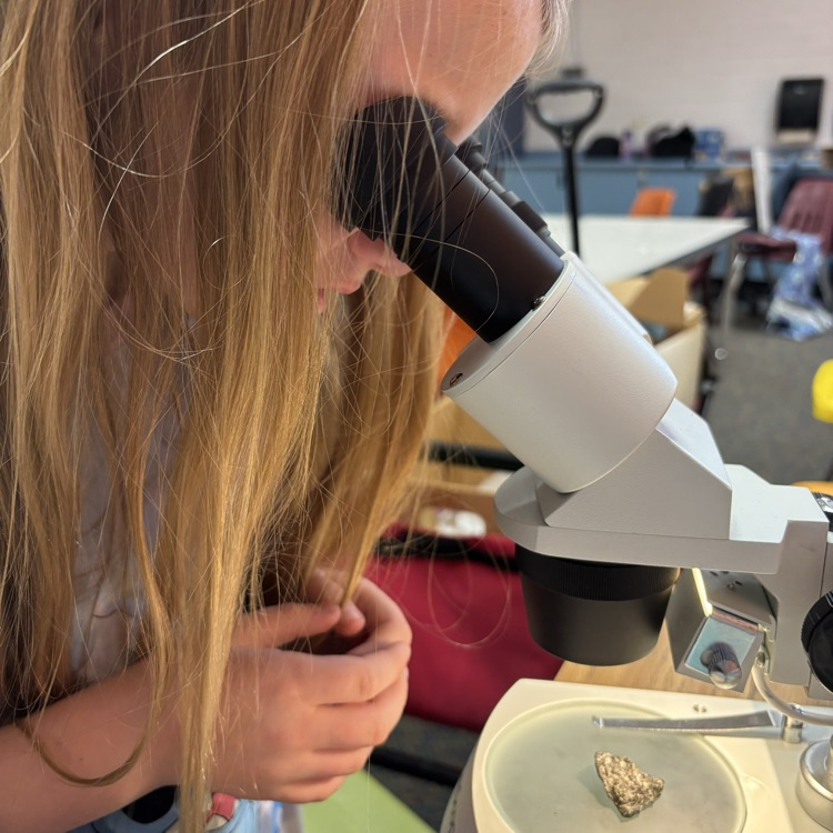 girl looking through microscope