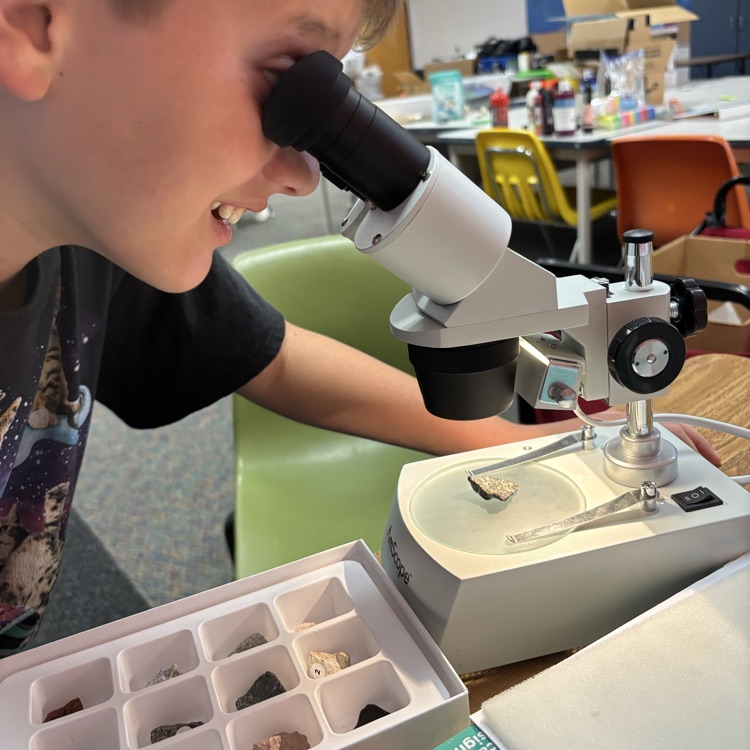 boy looking through microscope