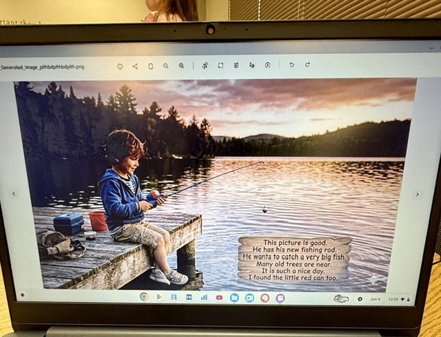 Boy fishing with explanation
