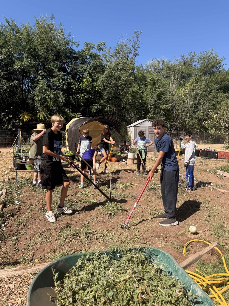 Group of students tilling a garden