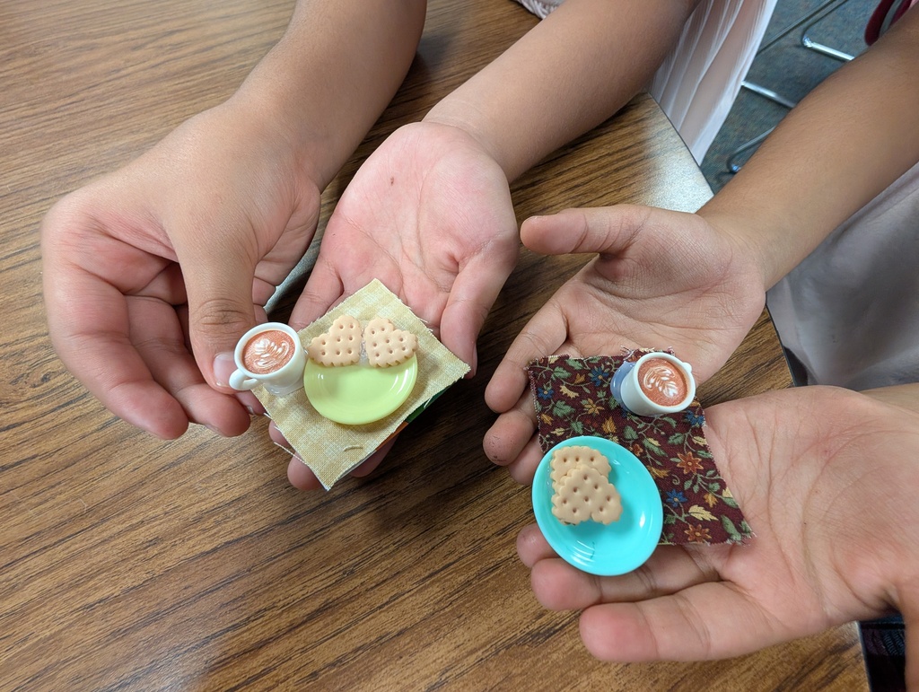 Close up on student's miniature cafe projects