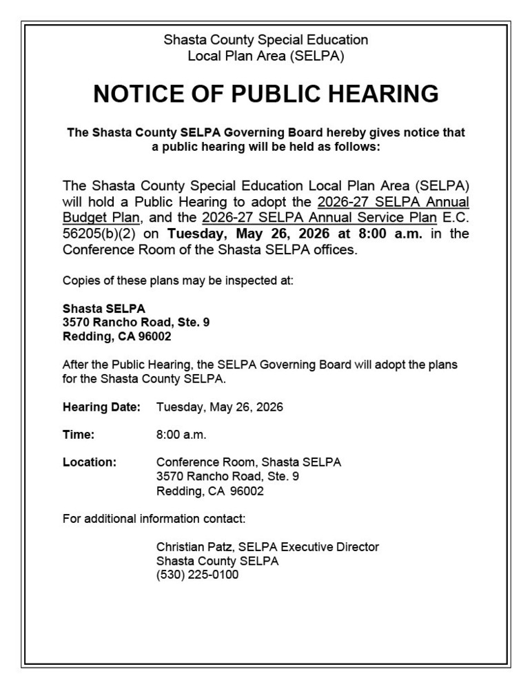 Notice of Public Hearing 