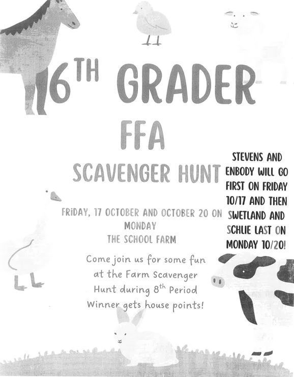 6th Gr. FFA Scavenger Hunt