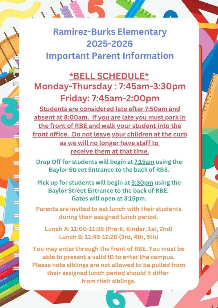Important Parent Information for theh 2025 - 2026 School Year