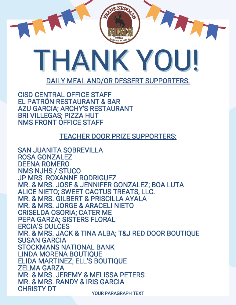 Teacher appreciation donor list