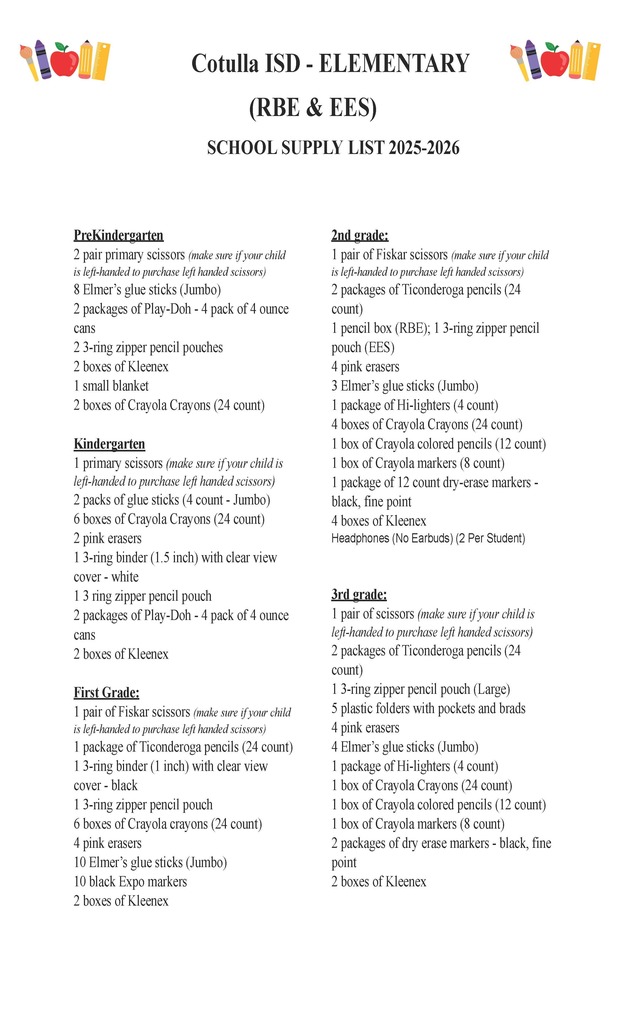 2025-2026 School Supply List