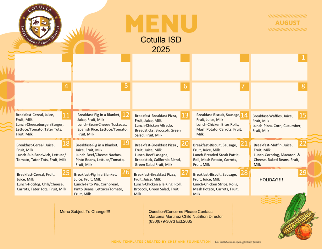 August Menu