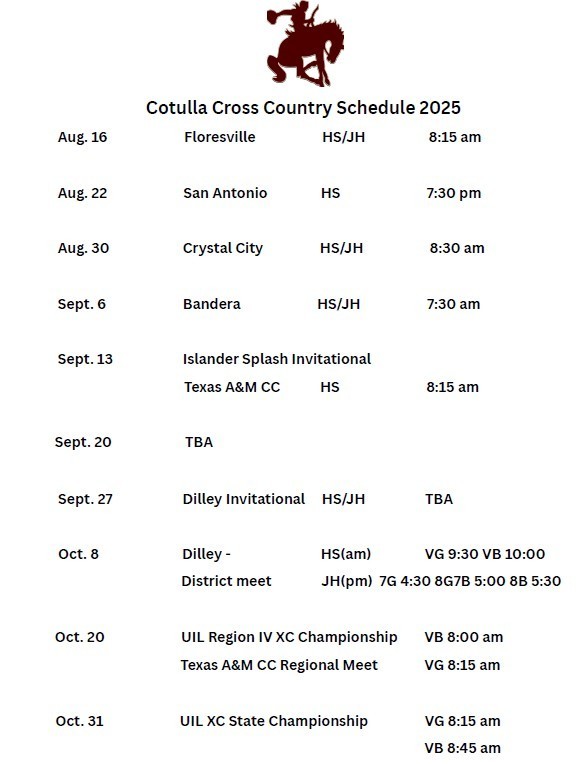 Cross Country Schedule