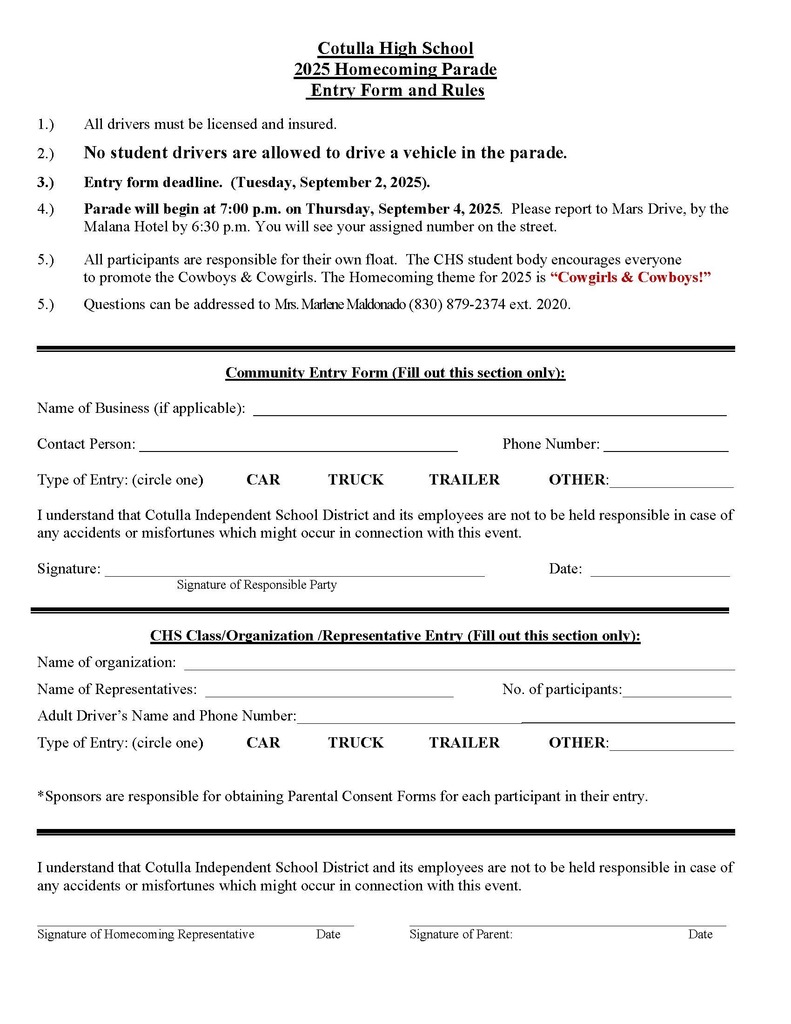 Homecoming Parade Form 2025