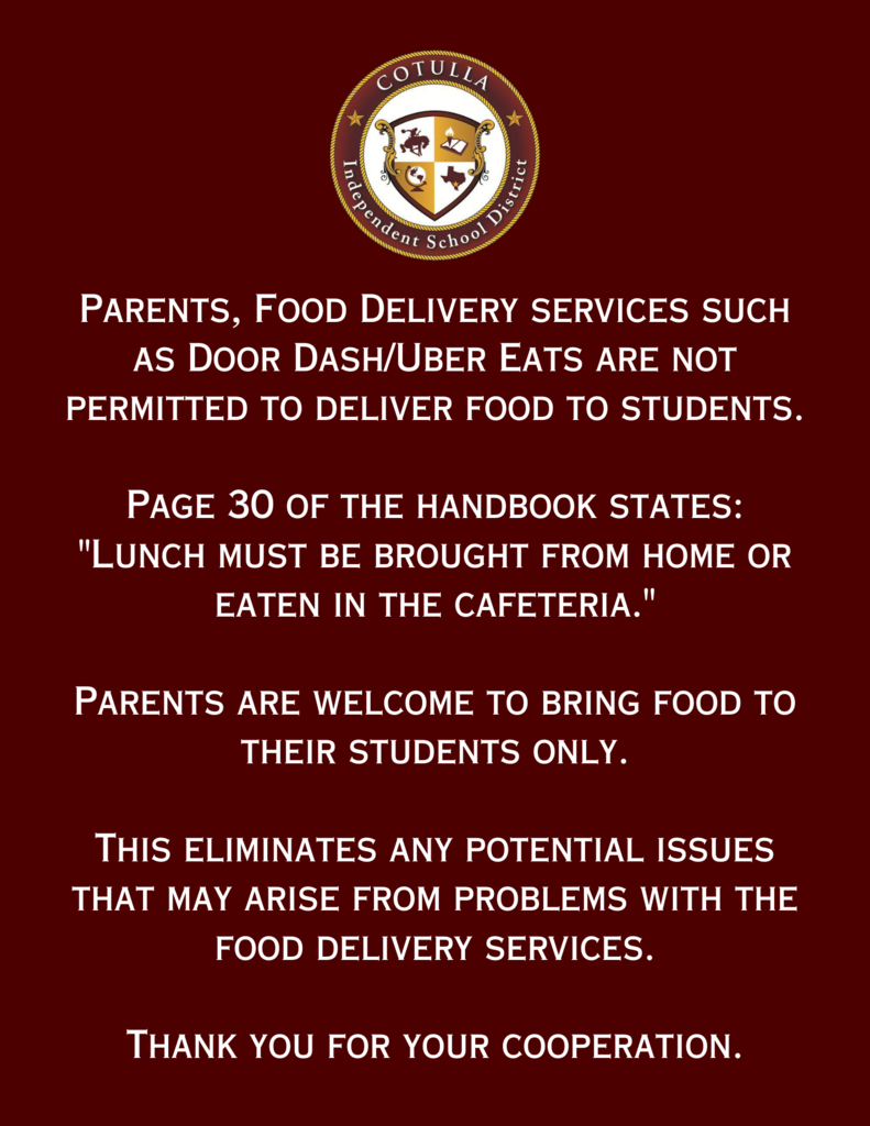 Food deliveries via food delivery services are not allowed.