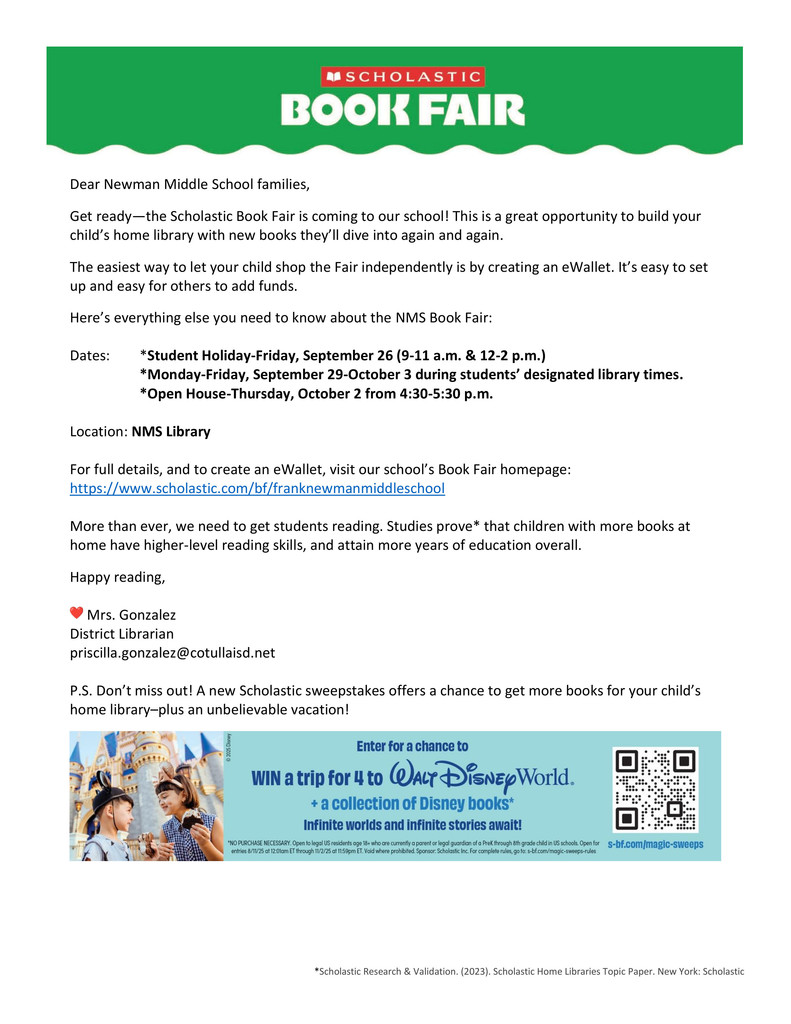 NMS Book Fair Information