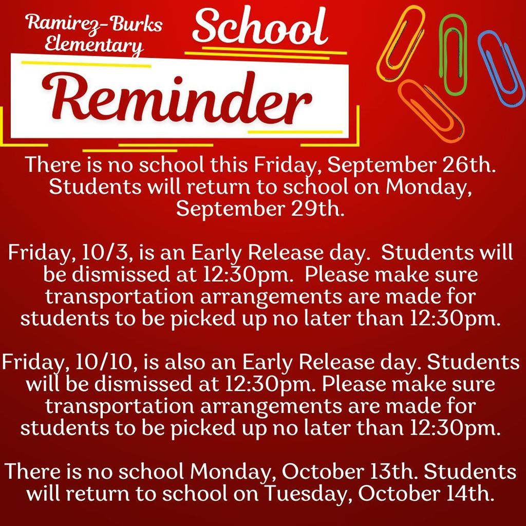 October Student Holiday Dates Reminder