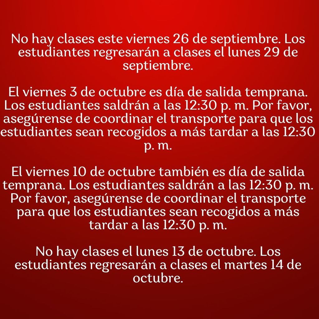 October Student Holiday Dates Reminder