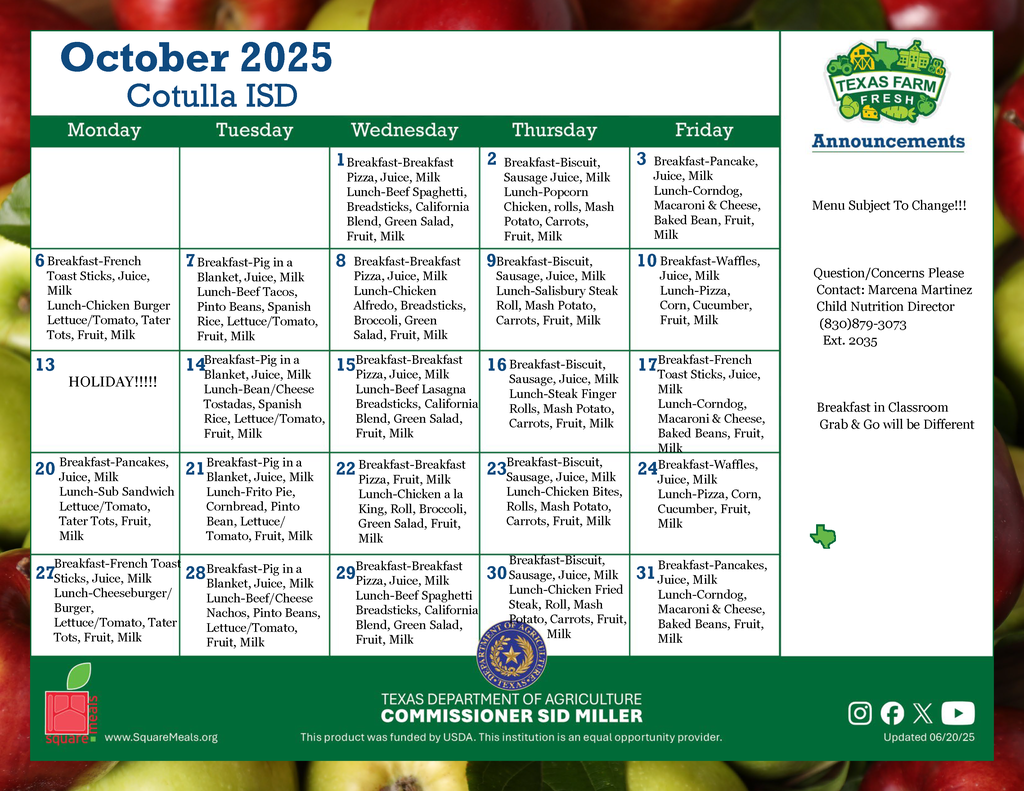 October menu