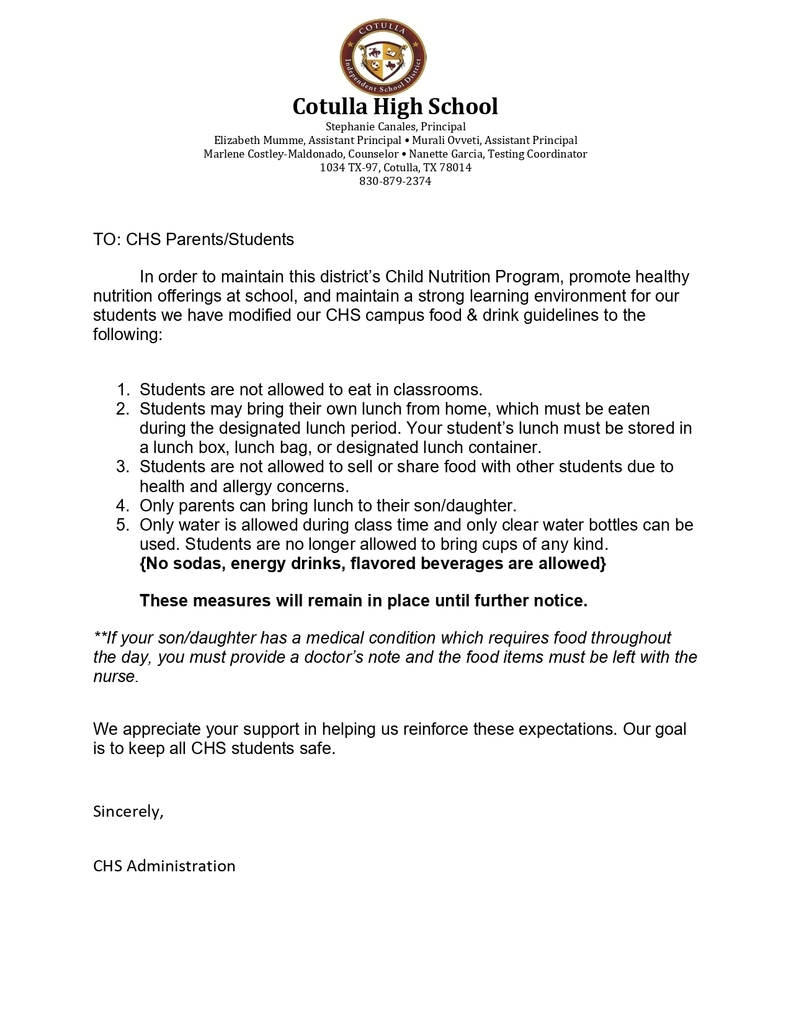 CHS food guidelines