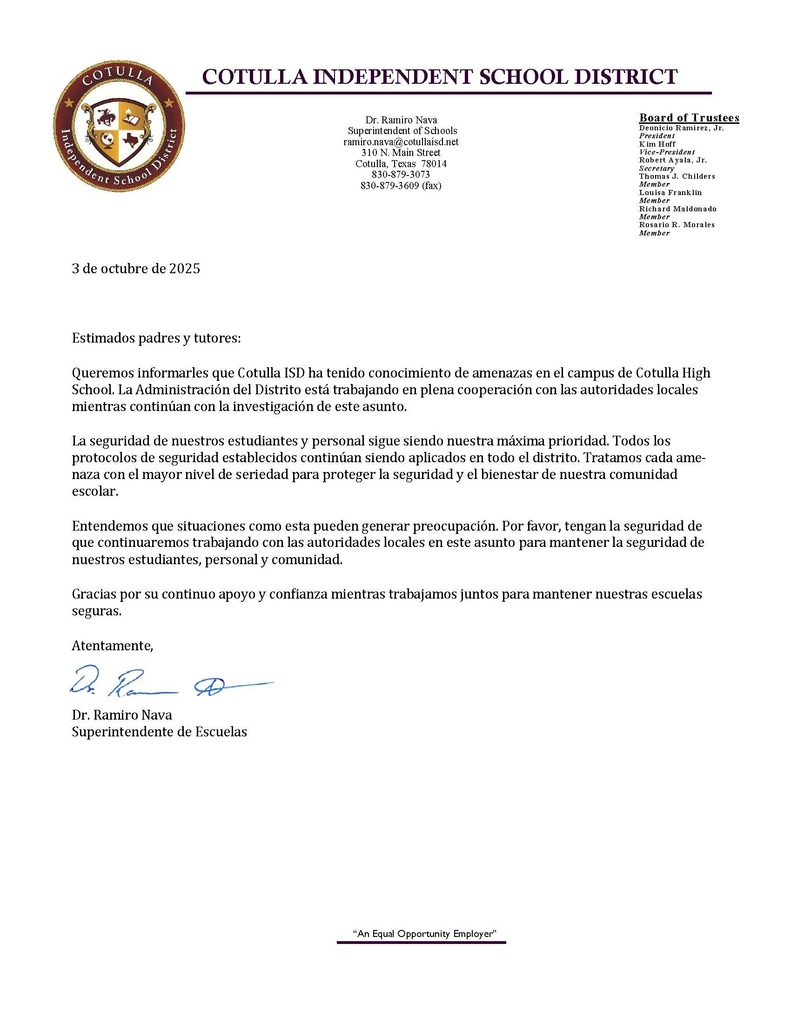 Carta a la Comunidad-3 de octubre de 2025