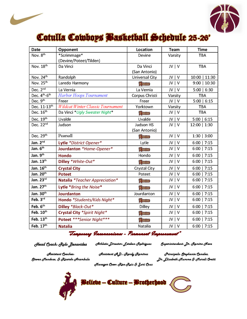 HS Basketball Schedule