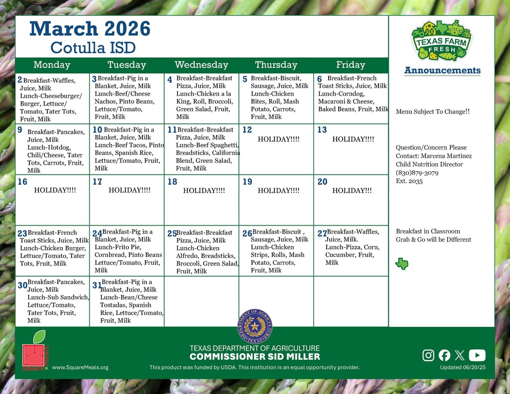 March 2026 Menu