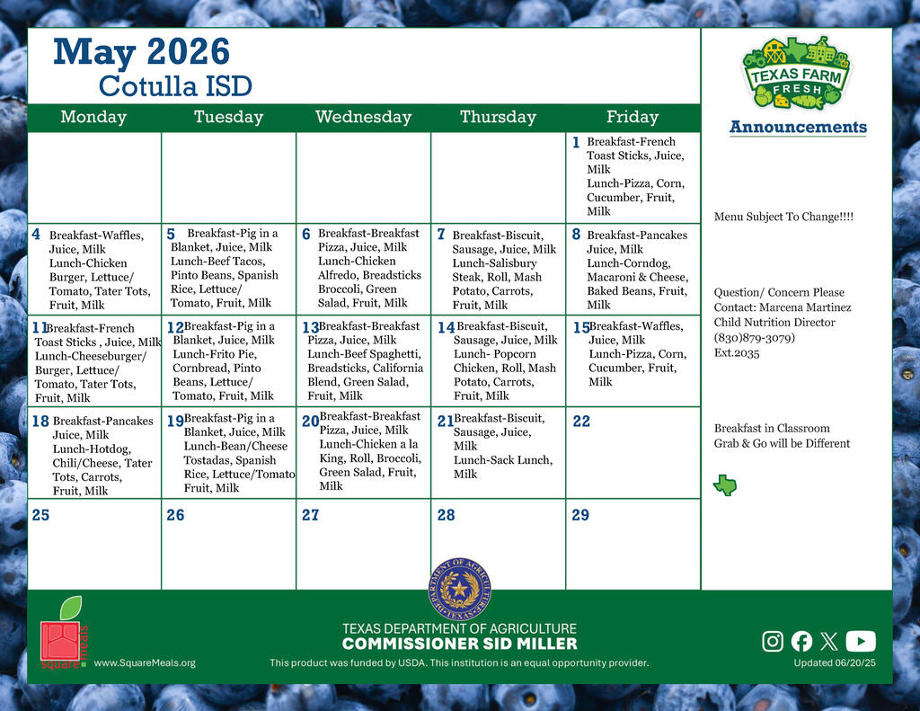 May 2026 Menu
