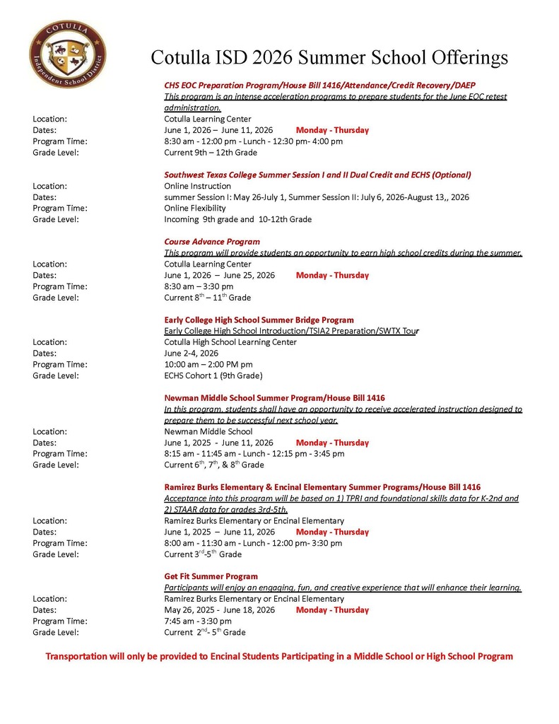 2026 Summer course offerings