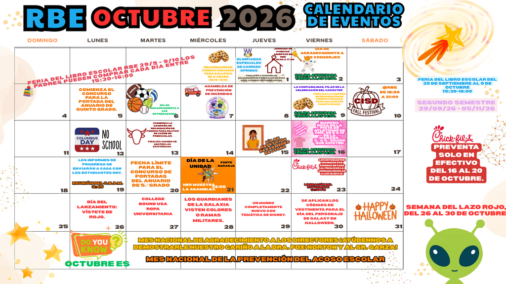 RBE October Activity Calendar Spanish