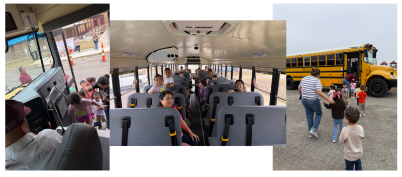 ECLC Children exploring the inside of a school bus.