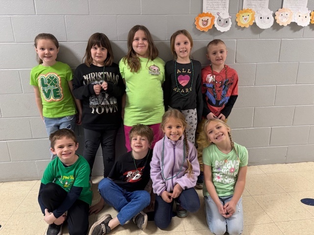 1st grade students wearing green for Green Eggs and Ham