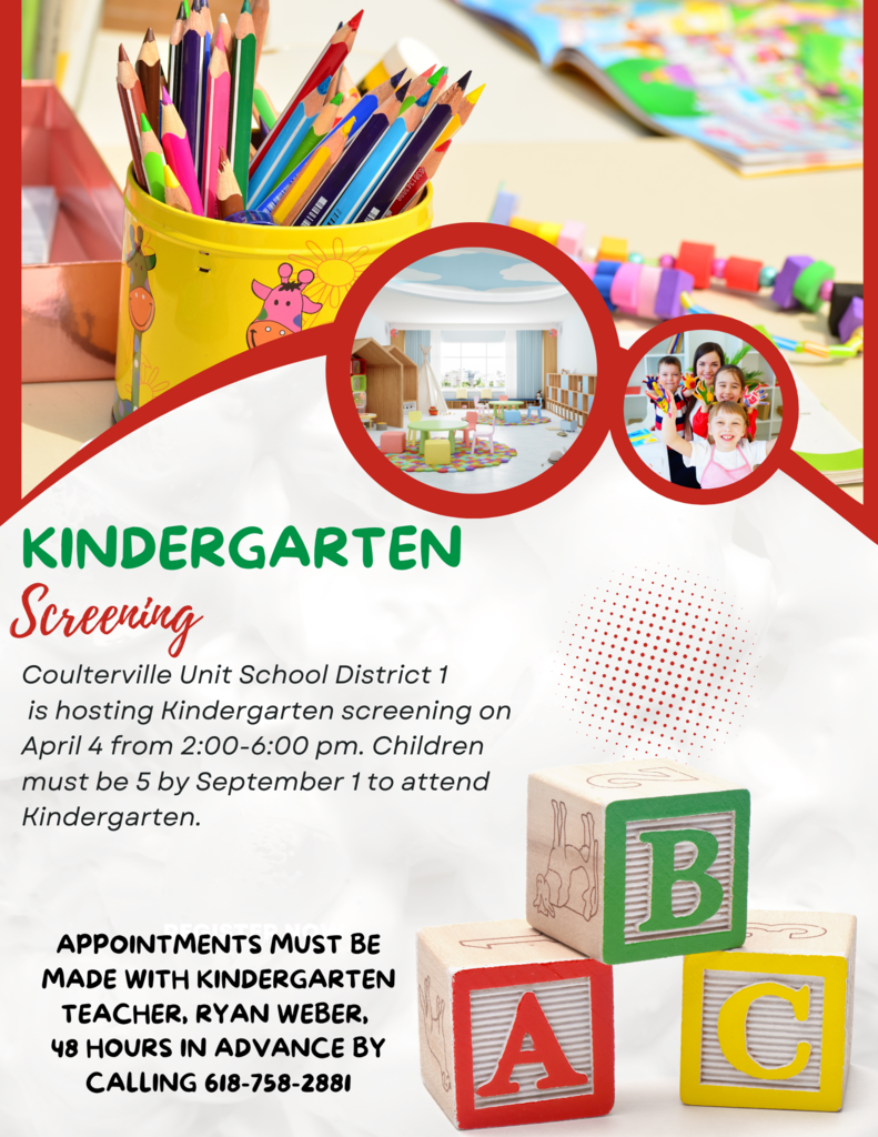 Kindergarten screening will be April 4 from 2:00-6:00 pm.