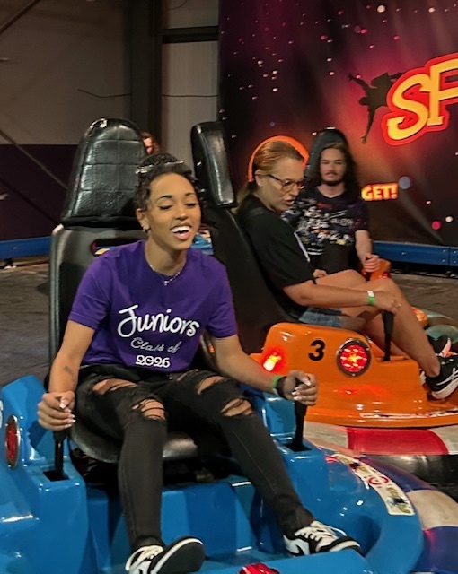 Samantha Mrs. Watt and Braidan on bumper cars
