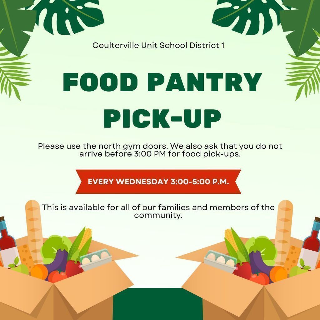 Food Pantry is open for pick ups every Wednesday from 3:00-5:00 p.m.