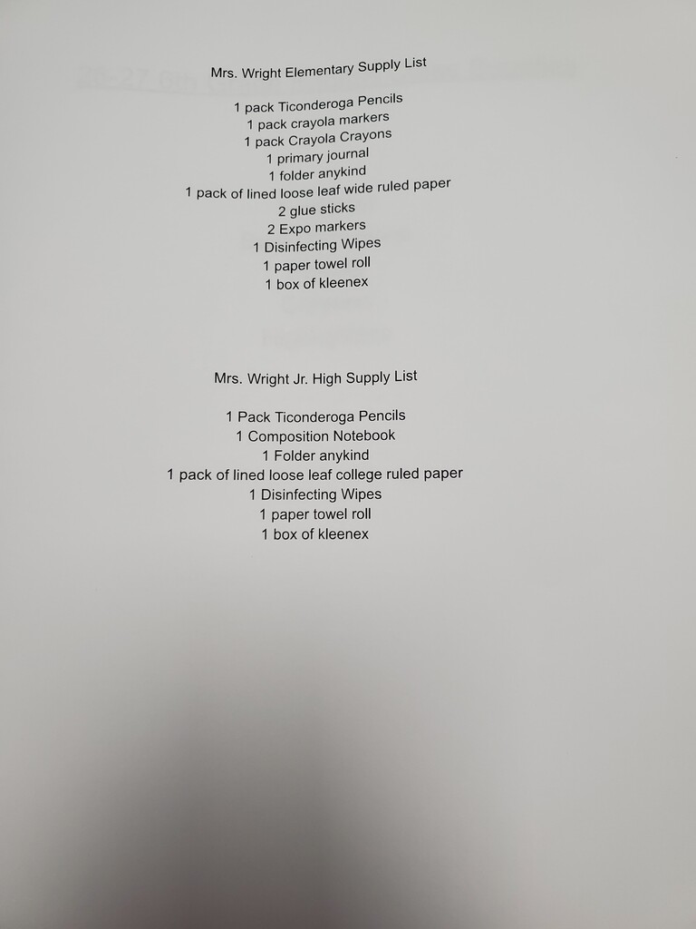 Mrs. Wrights class list