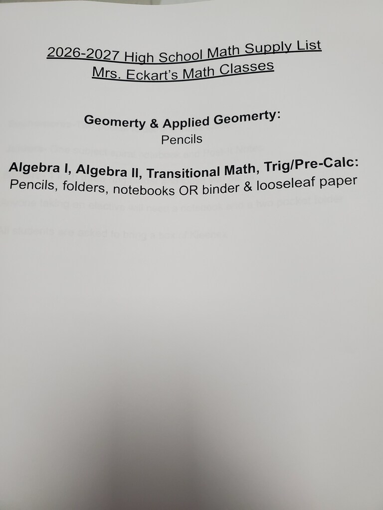 High School Math - Mrs. Eckart