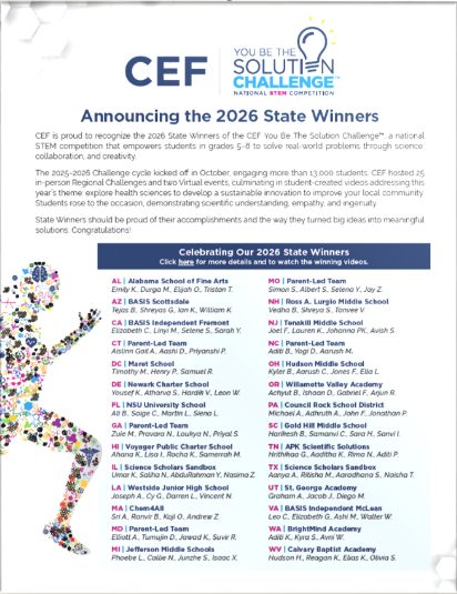 Names of winners You Be the Solution Challenge highlighting students mentioned below from Council Rock
