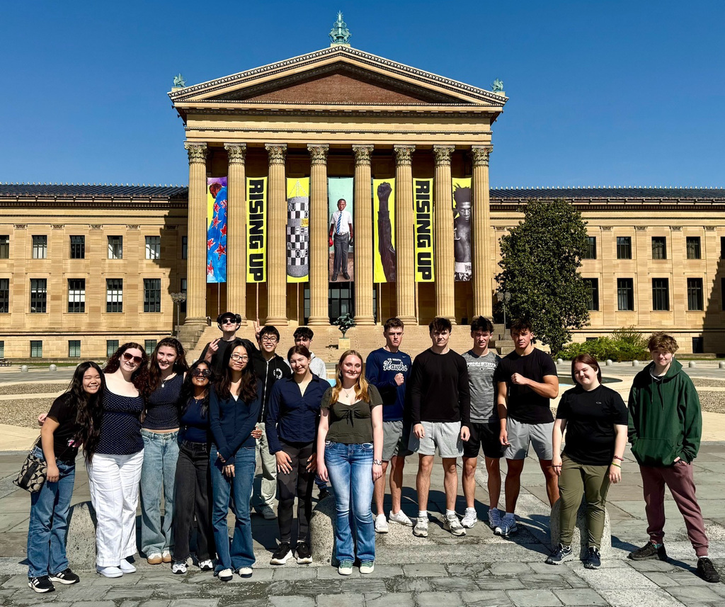students from Latin class in front of the philadelphia art museuem