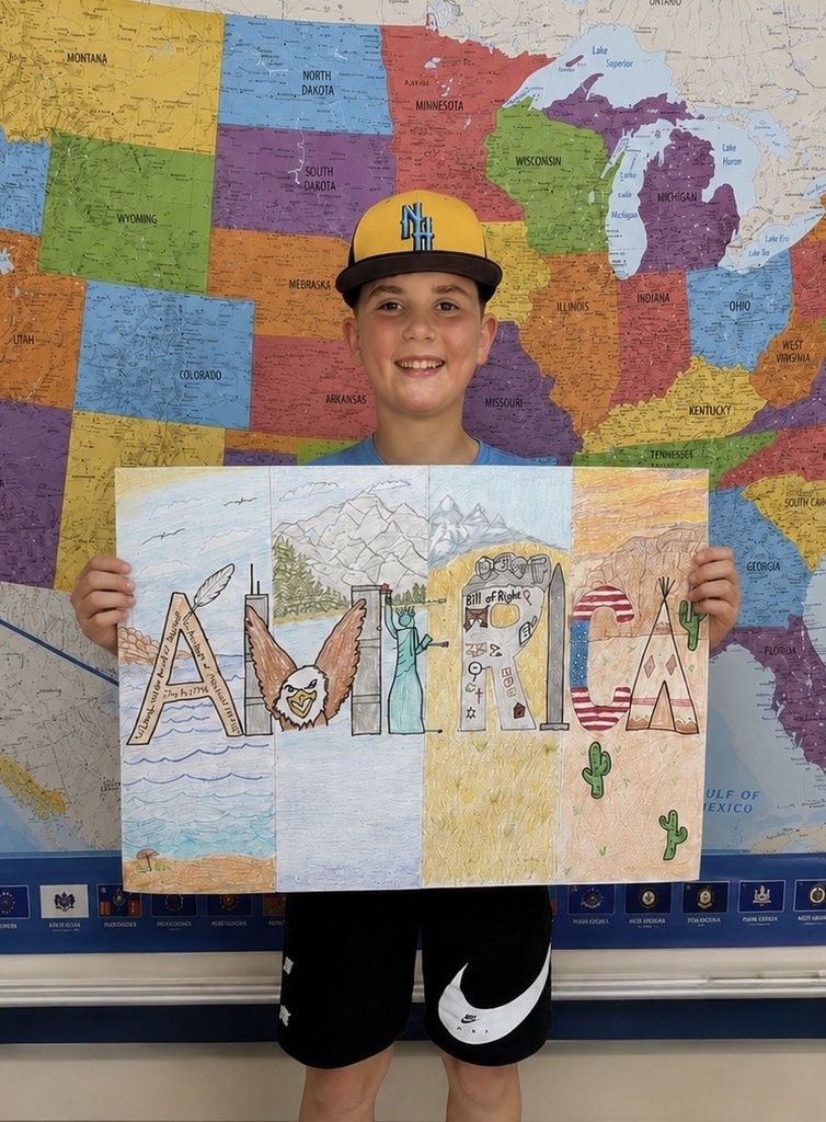 Patrick showing his winning submission to America 250 Contest