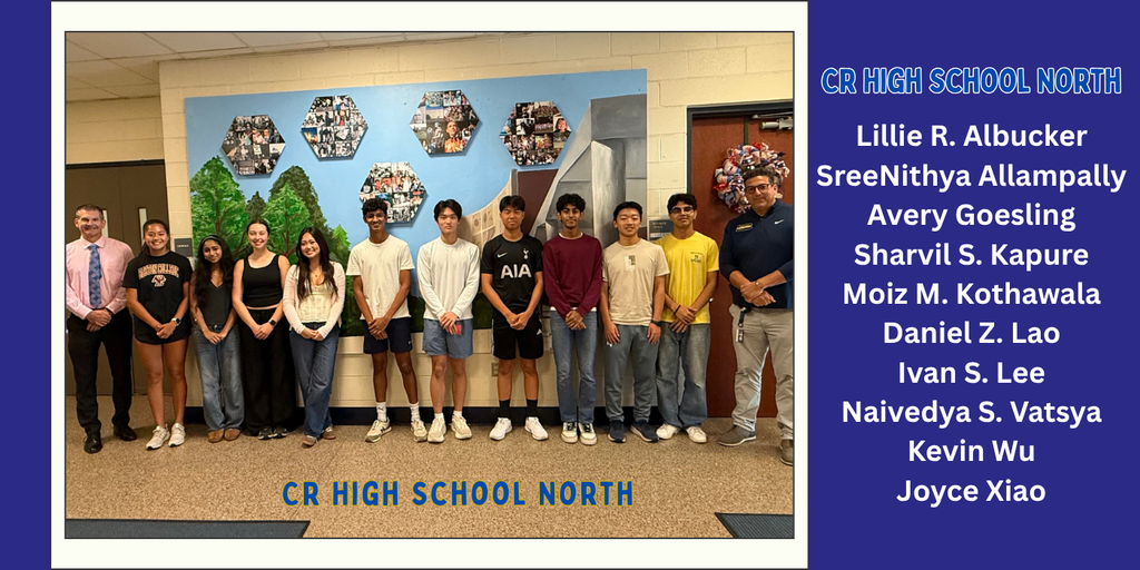 National Merit Semi Finalist Student's standing in a row in between principals and their names are listed on the page as well