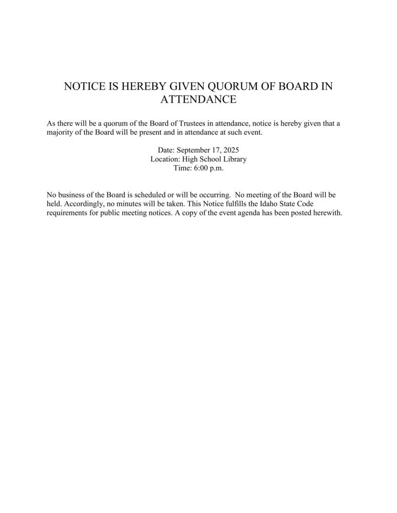 Notice of Possible Quorum
