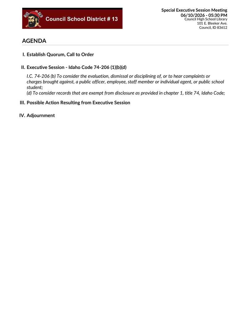 6.10.26 Special Executive Session Agenda