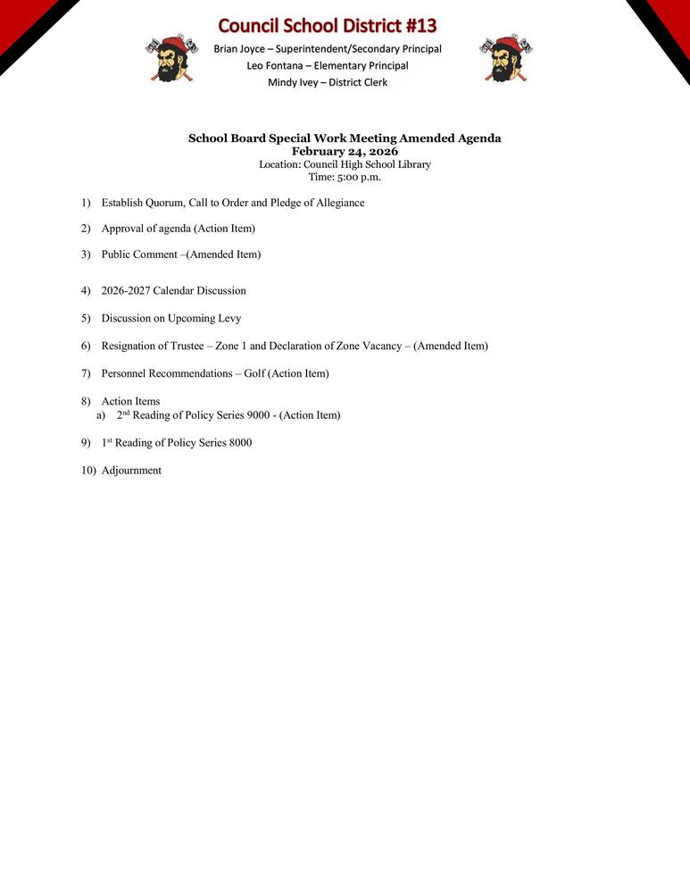 02.24.26 Special Work Meeting Agenda