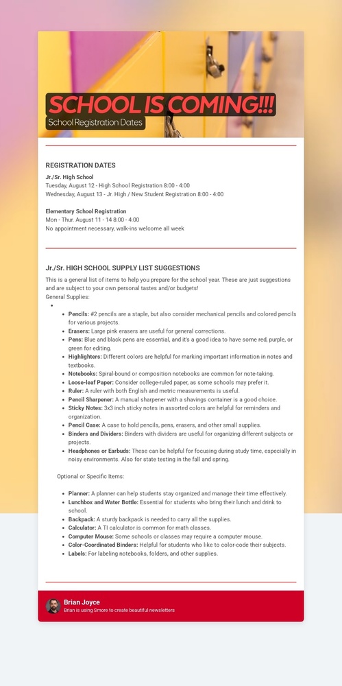 School Registration Dates