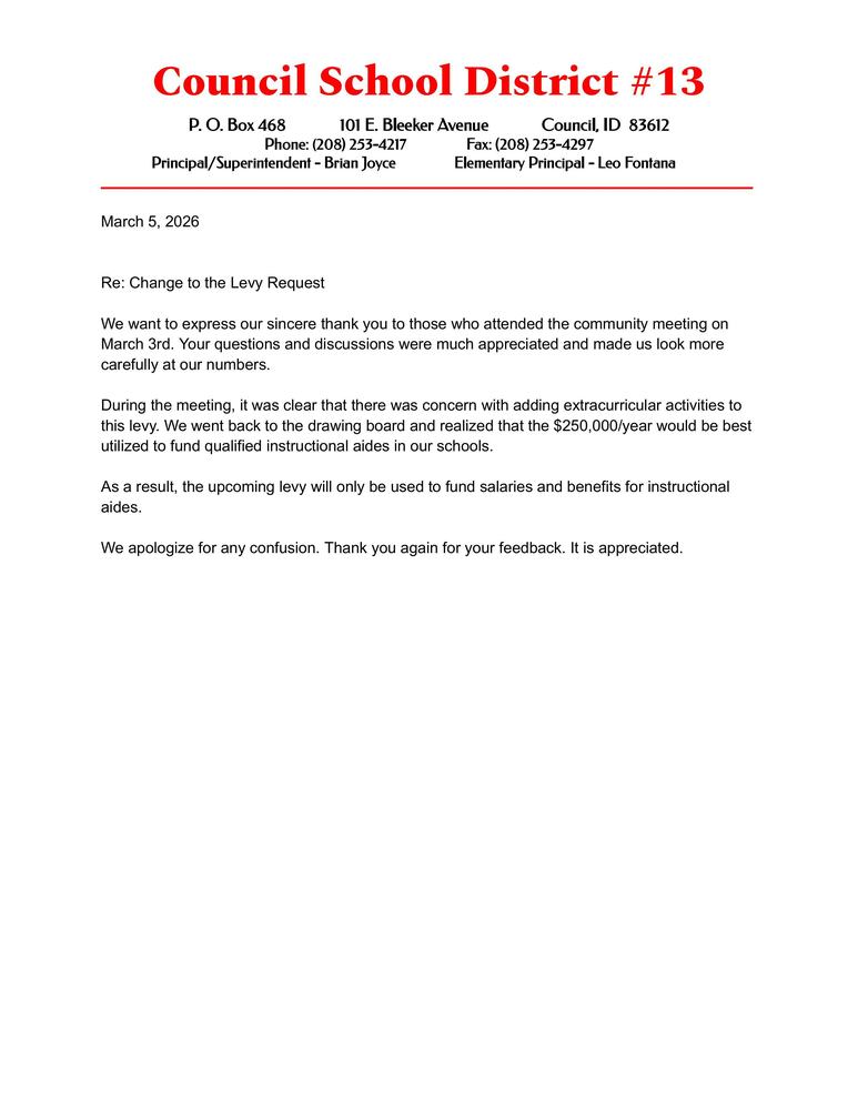 Spring Levy Information